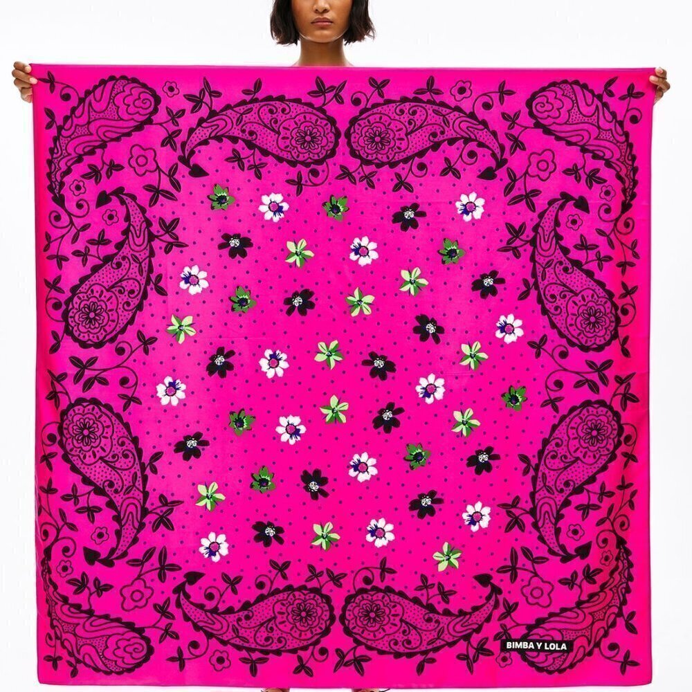 Bimba y Lola Silk Scarf Pink Paisley Floral Large Square